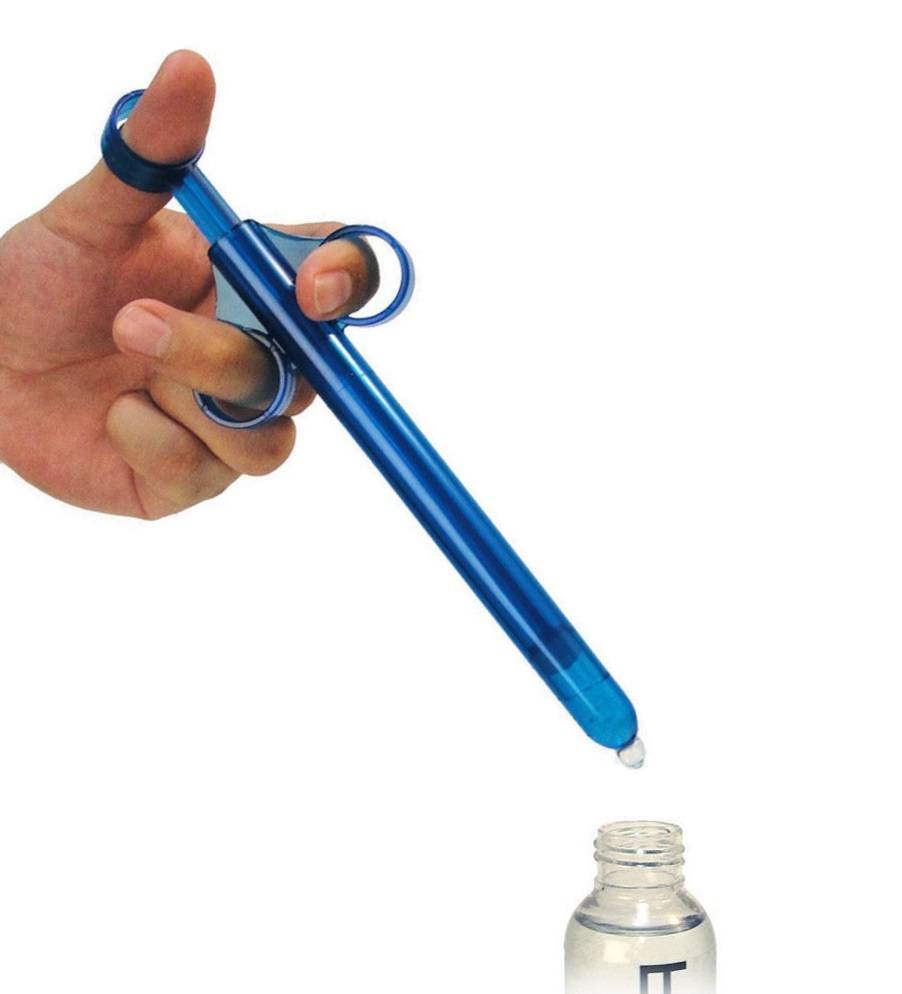 Blue Sex Lube Applicator Close of up blue sex lube applicator extracting sex lube from bottle