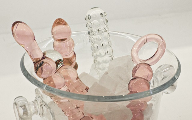 Glass sex toys in ice A variety of glass sex toys inserted into a bucket of ice